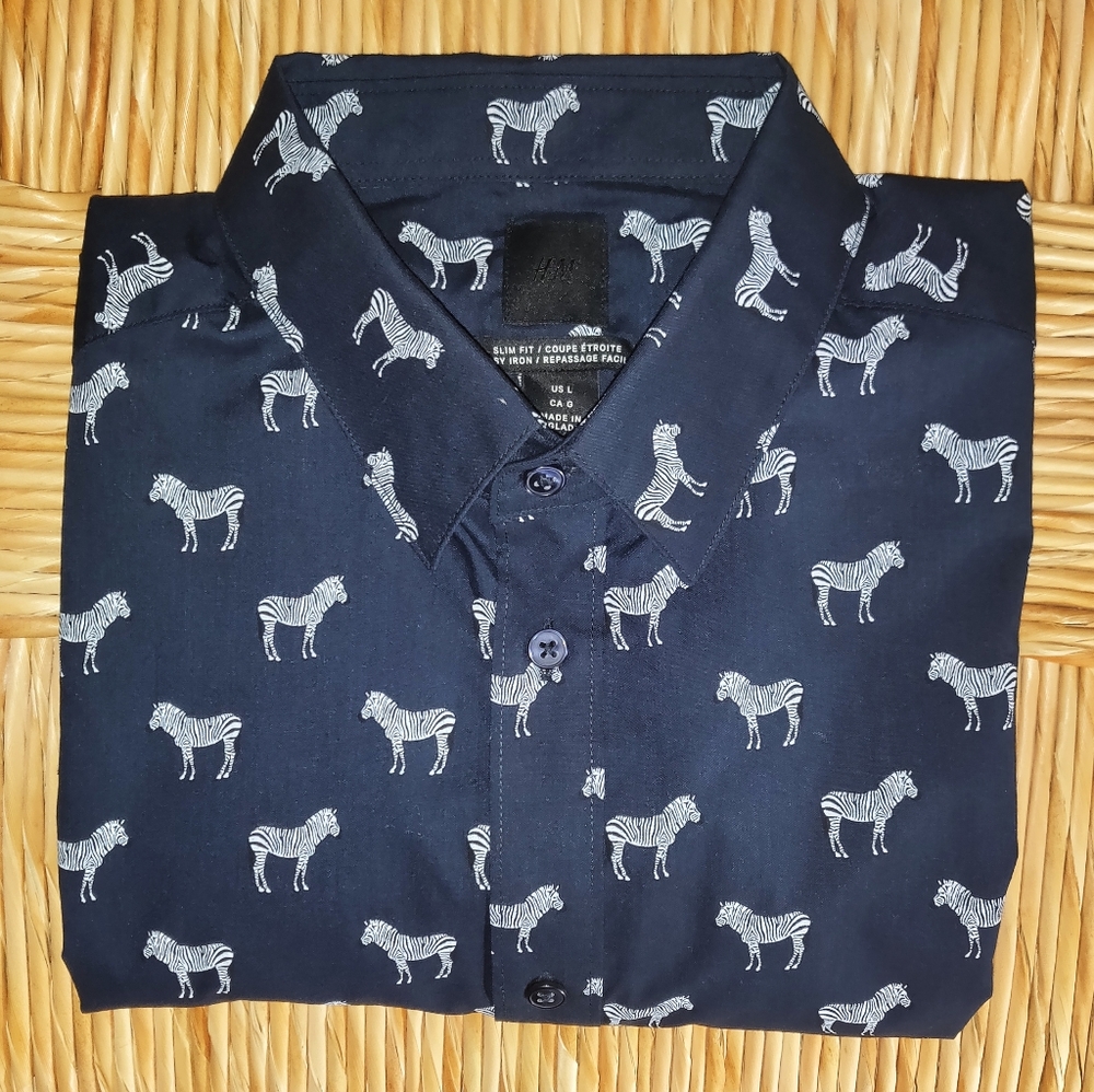 H&M Zebra Print Slim Fit Button Up